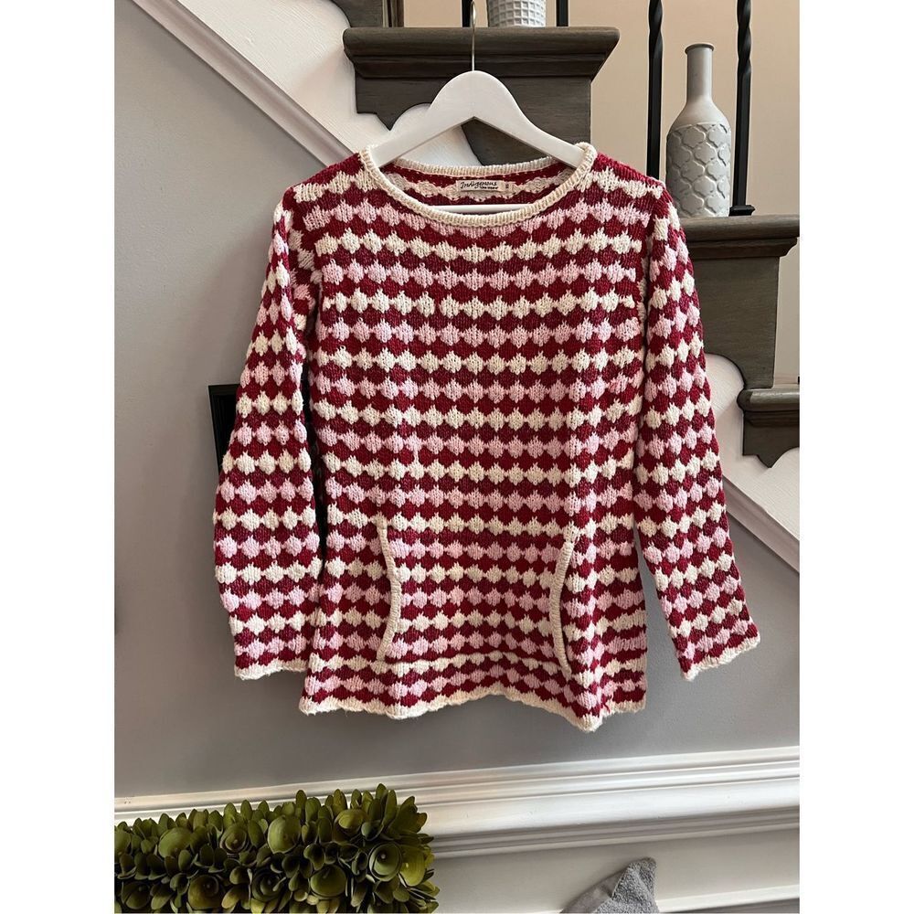 Indigenous One Weave Red White White Kangaroo Pocket Crew Neck Sweater sz XS
